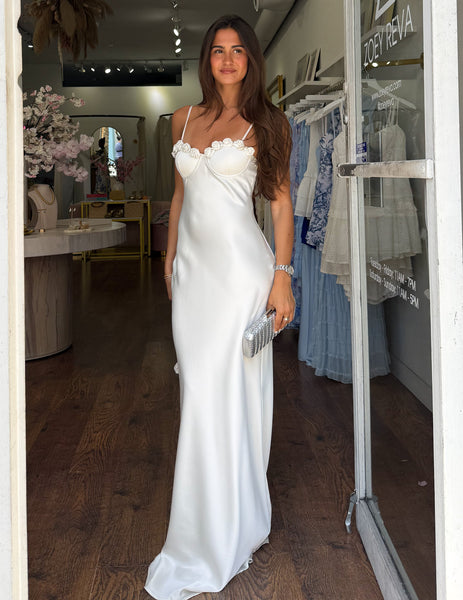 maxi dress with pearl straps Eternal Flame Pearl Strap Midi Dress Off White