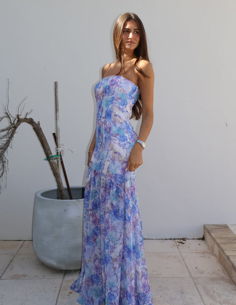 Filomena Floral Dress- Blue Pastel