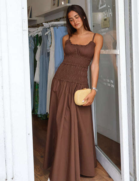 Lina Smocked Maxi - Cocoa