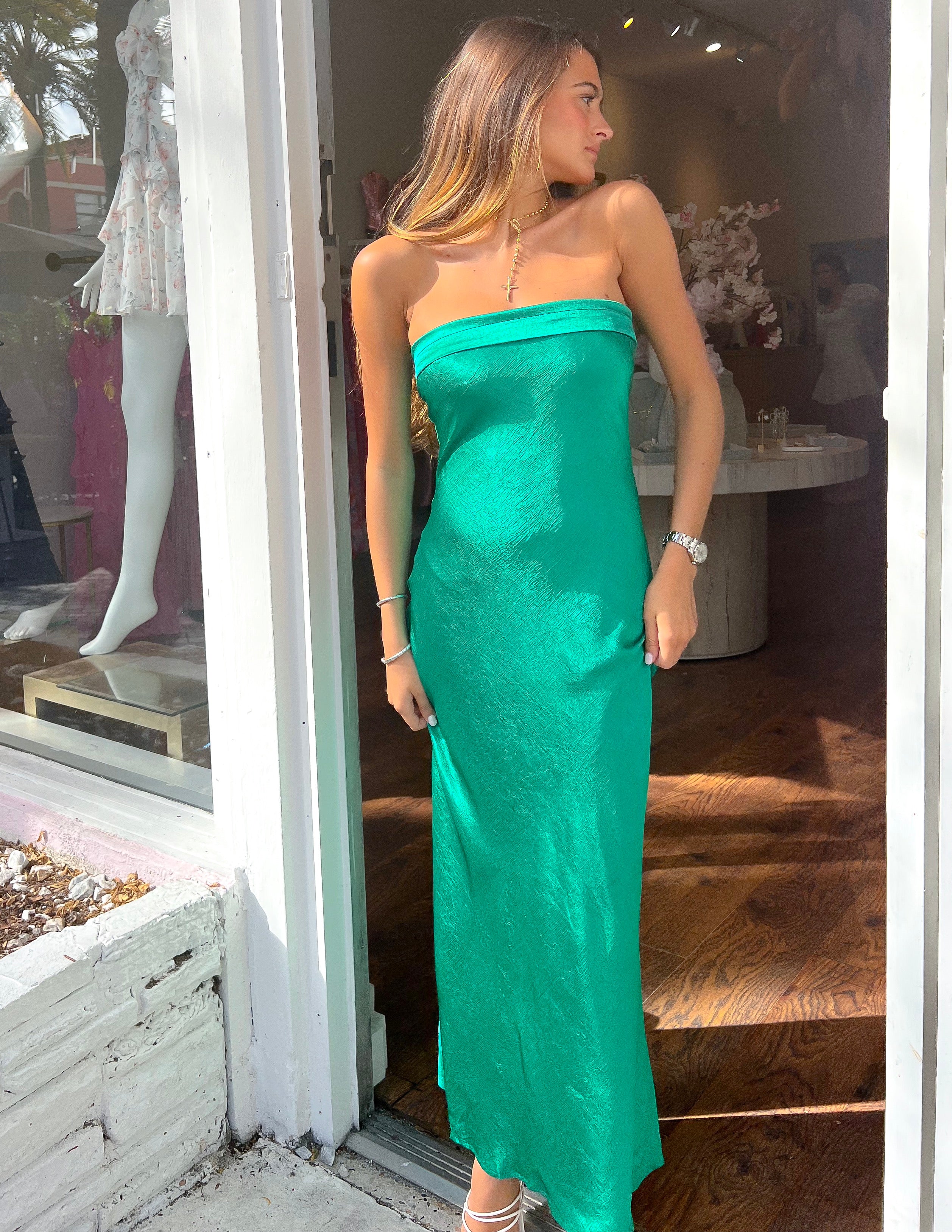 Silky Slip Dress - Emerald